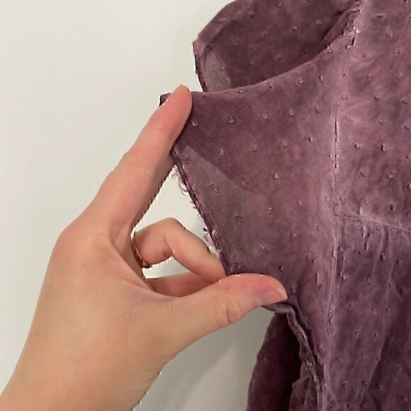 KNOX ROSE Purple Swiss Dot Crochet Eyelet Tie Bow Back Short Flutter Sleeve Top - Picture 13 of 13